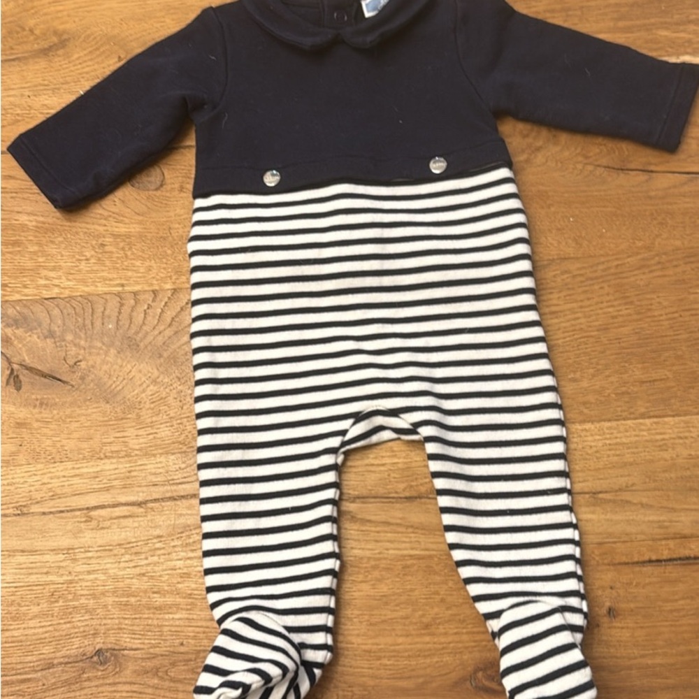 Jacadi Navy and White Striped Footie